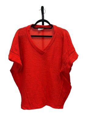 ANDREE BY UNIT Bright Red orange V-Neck Knit Top